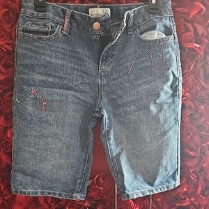 Old Navy Girls Embroidered Hearts & Stars Denim Bermuda Style Shorts Size 16